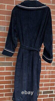 Ermengildo Zegna Mens Cotton Bath Robe Ribbed Navy White Piping Sz M Italy