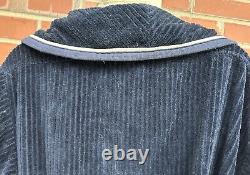 Ermengildo Zegna Mens Cotton Bath Robe Ribbed Navy White Piping Sz M Italy
