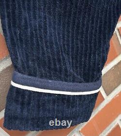 Ermengildo Zegna Mens Cotton Bath Robe Ribbed Navy White Piping Sz M Italy