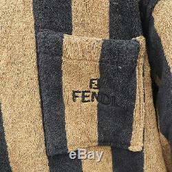 FENDI Teleria Longs Bathrobe Tops Black Brown 100% Cotton Vintage Auth #AA843 M
