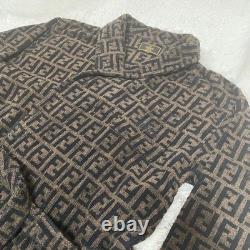FENDI Zucca Bath Robe Gown L Brown FF Logo Towelling Cotton Belted Housecoat