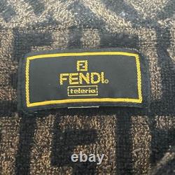 FENDI Zucca Bath Robe Gown L Brown FF Logo Towelling Cotton Belted Housecoat