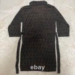 FENDI Zucca Bath Robe Gown L Brown FF Logo Towelling Cotton Belted Housecoat