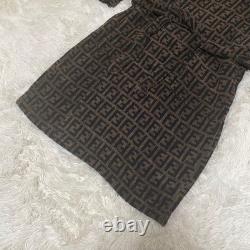 FENDI Zucca Bath Robe Gown L Brown FF Logo Towelling Cotton Belted Housecoat