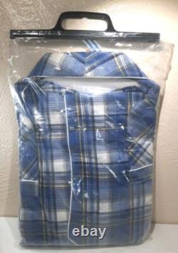 FIRENZE Blue Scotch plaid Vtg Grandpa bathrobe preshrunk cotton Flannel sz L