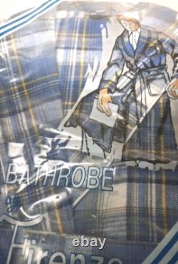 FIRENZE Blue Scotch plaid Vtg Grandpa bathrobe preshrunk cotton Flannel sz L