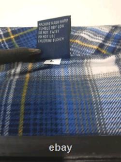 FIRENZE Blue Scotch plaid Vtg Grandpa bathrobe preshrunk cotton Flannel sz L