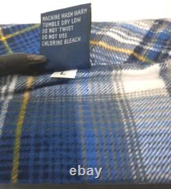 FIRENZE Blue Scotch plaid Vtg Grandpa bathrobe preshrunk cotton Flannel sz L