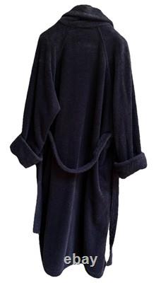 FRETTE Bathrobe L/XL Navy Blue Cotton Heavy Terry Cloth Luxury Pockets Belt
