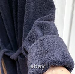 FRETTE Bathrobe L/XL Navy Blue Cotton Heavy Terry Cloth Luxury Pockets Belt