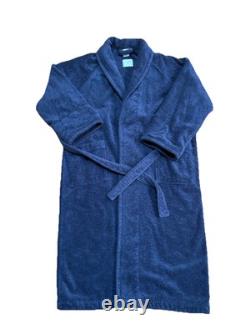 FRETTE Bathrobe L/XL Navy Blue Cotton Heavy Terry Cloth Luxury Pockets Belt