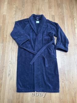 FRETTE Bathrobe L/XL Navy Blue Cotton Heavy Terry Cloth Luxury Pockets Belt
