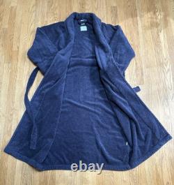 FRETTE Bathrobe L/XL Navy Blue Cotton Heavy Terry Cloth Luxury Pockets Belt