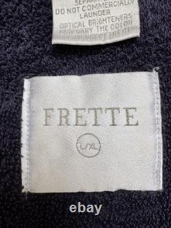 FRETTE Bathrobe L/XL Navy Blue Cotton Heavy Terry Cloth Luxury Pockets Belt