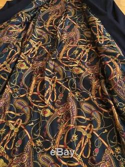 Fortnum & Mason Cashmere Silk Robe Navy House Gown Bath Dressing Loungewear