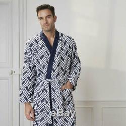 France Yves Delorme Naussica Man's Cotton Jacquard Kimono/bathrobe, Navy Color