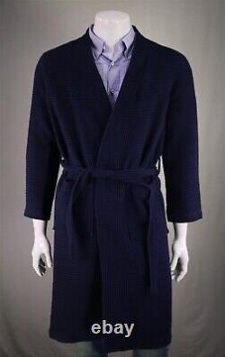 Frette 1860 Navy Blue Waffle Textured Bathrobe Men's S-M