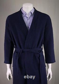 Frette 1860 Navy Blue Waffle Textured Bathrobe Men's S-M