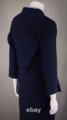 Frette 1860 Navy Blue Waffle Textured Bathrobe Men's S-M