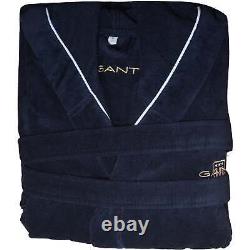 GANT Organic Cotton Towelling Shield Logo Men's Bathrobe, Navy