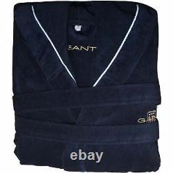 GANT Organic Cotton Towelling Shield Logo Men's Bathrobe, Navy