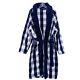 HASTENS Bathrobe Blue White Check 100% Cotton Terry Cloth Heavyweight SMALL