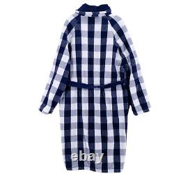 HASTENS Bathrobe Blue White Check 100% Cotton Terry Cloth Heavyweight SMALL