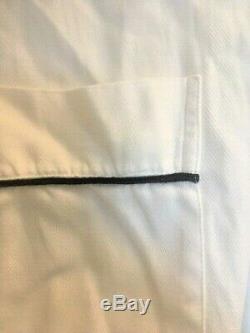 HERMES Robe Kimono belt -100% Italian Linen White chevron Navy trim Medium