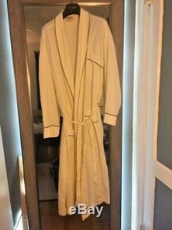 HERMES Robe Kimono belt -100% Italian Linen White chevron Navy trim Medium