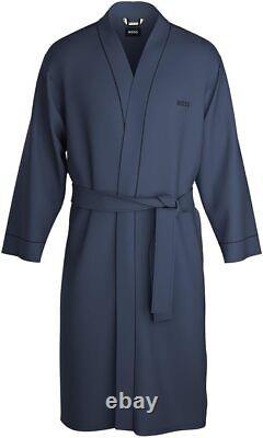 HUGO BOSS Men Cotton Logo on Chest Kimono Sleeve Belted Bathrobe Spruce Blue New