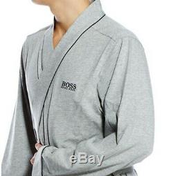 HUGO BOSS Mens Kimono Style Embroidered 100% Cotton Bath Robe Melange Gray MED