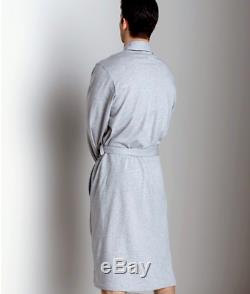 HUGO BOSS Mens Kimono Style Embroidered 100% Cotton Bath Robe Melange Gray MED