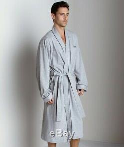 HUGO BOSS Mens Kimono Style Embroidered 100% Cotton Bath Robe Melange Gray MED