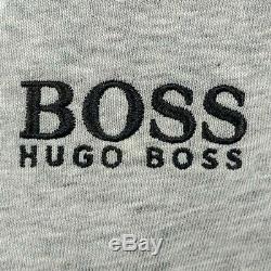 HUGO BOSS Mens Kimono Style Embroidered 100% Cotton Bath Robe Melange Gray MED