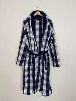 Hastens Blue Checkers Mens/womens Luxury Cotton Bathrobe Size M