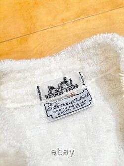 Hermes Bathrobe 100% Cotton Pile Fabric Logo White Long Sleeve Men's Used