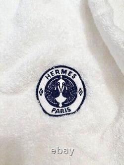 Hermes Bathrobe 100% Cotton Pile Fabric Logo White Long Sleeve Men's Used