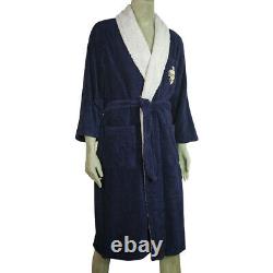 Hermes Blue & Lavender Soft Cotton Men's Bathrobe Dressing Gown w. Emblem