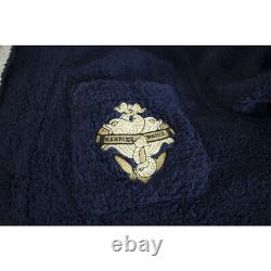 Hermes Blue & Lavender Soft Cotton Men's Bathrobe Dressing Gown w. Emblem