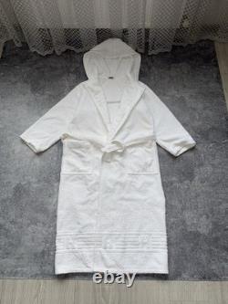 Hermes Paris White Shawl Collar Terry Cotton Full Length Bathrobe Men's Medium