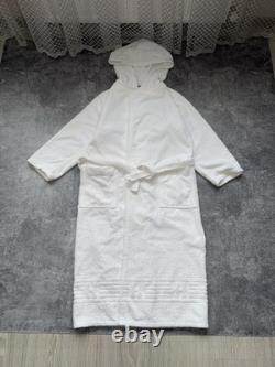 Hermes Paris White Shawl Collar Terry Cotton Full Length Bathrobe Men's Medium