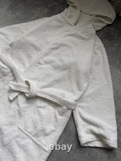 Hermes Paris White Shawl Collar Terry Cotton Full Length Bathrobe Men's Medium