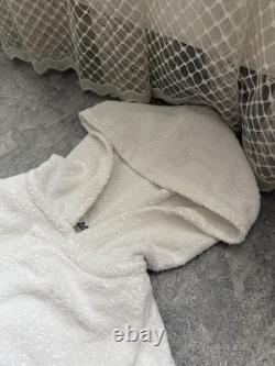 Hermes Paris White Shawl Collar Terry Cotton Full Length Bathrobe Men's Medium