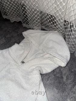 Hermes Paris White Shawl Collar Terry Cotton Full Length Bathrobe Men's Medium