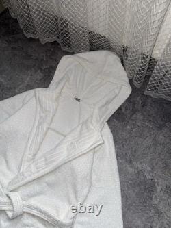 Hermes Paris White Shawl Collar Terry Cotton Full Length Bathrobe Men's Medium