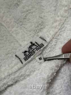 Hermes Paris White Shawl Collar Terry Cotton Full Length Bathrobe Men's Medium