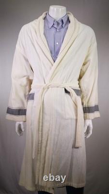 Hermes Paris White Shawl Collar Terry Cotton Modal Bathrobe Robe Men's Medium