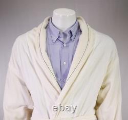 Hermes Paris White Shawl Collar Terry Cotton Modal Bathrobe Robe Men's Medium