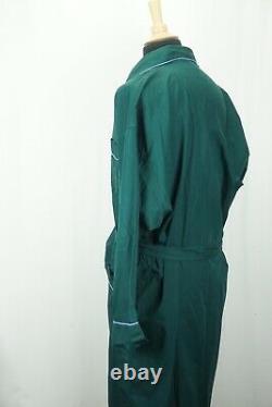 Hermes VTG Cotton Embroidered Logo Green Blue Piping Belted Mens Bath Robe Sz S