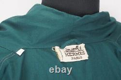 Hermes VTG Cotton Embroidered Logo Green Blue Piping Belted Mens Bath Robe Sz S